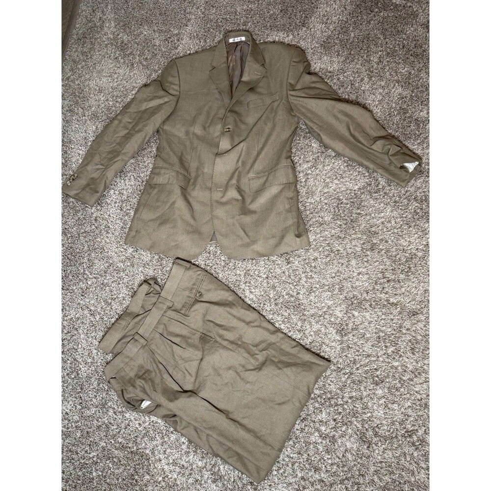 Sean John Vintage Tailored 2 Piece Suit Mens Brown Tan 3 Button Blazer Pants Y2K